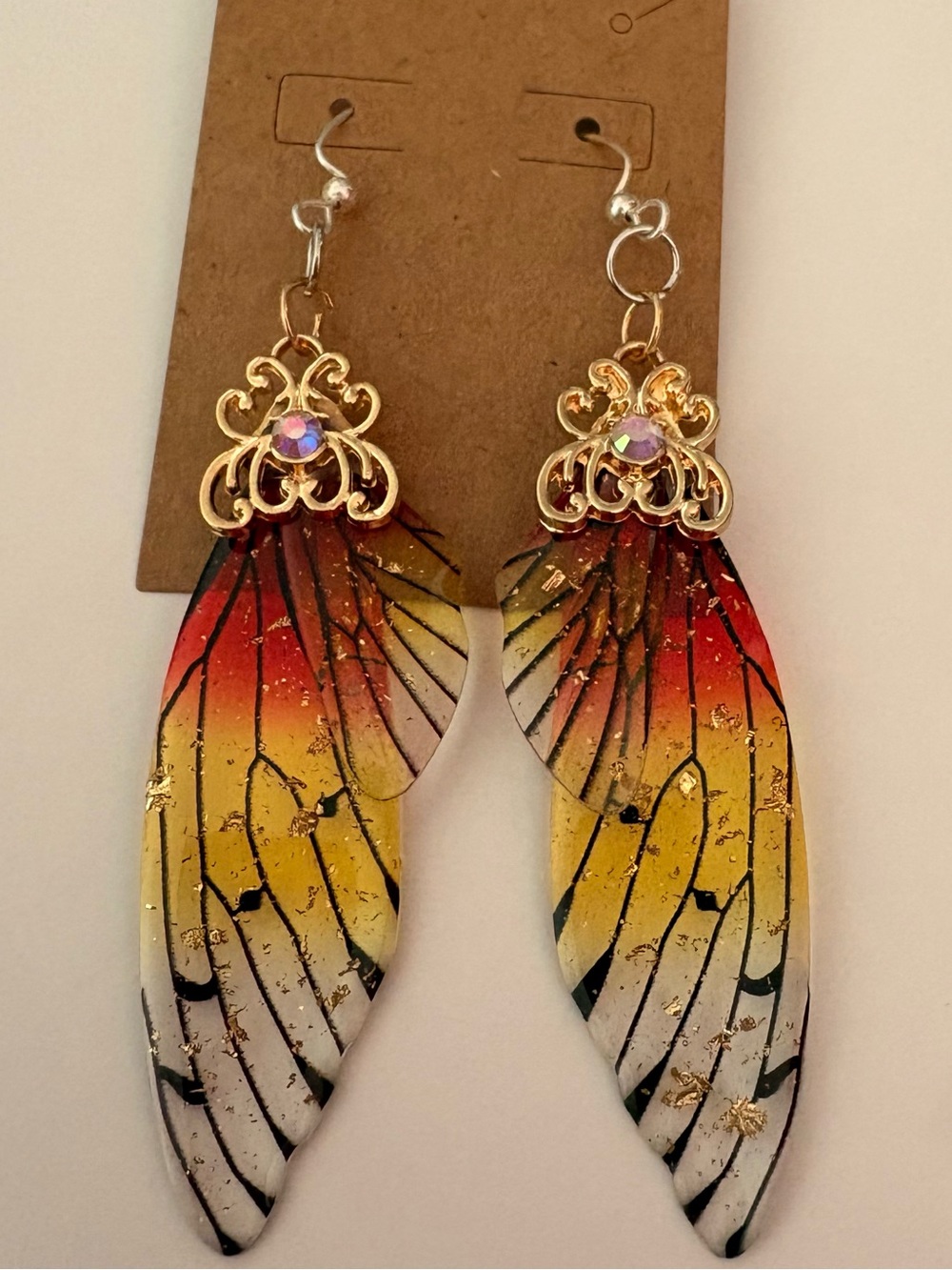 Butterfly Wing Dangle Earrings in Orange Yellow Gradient